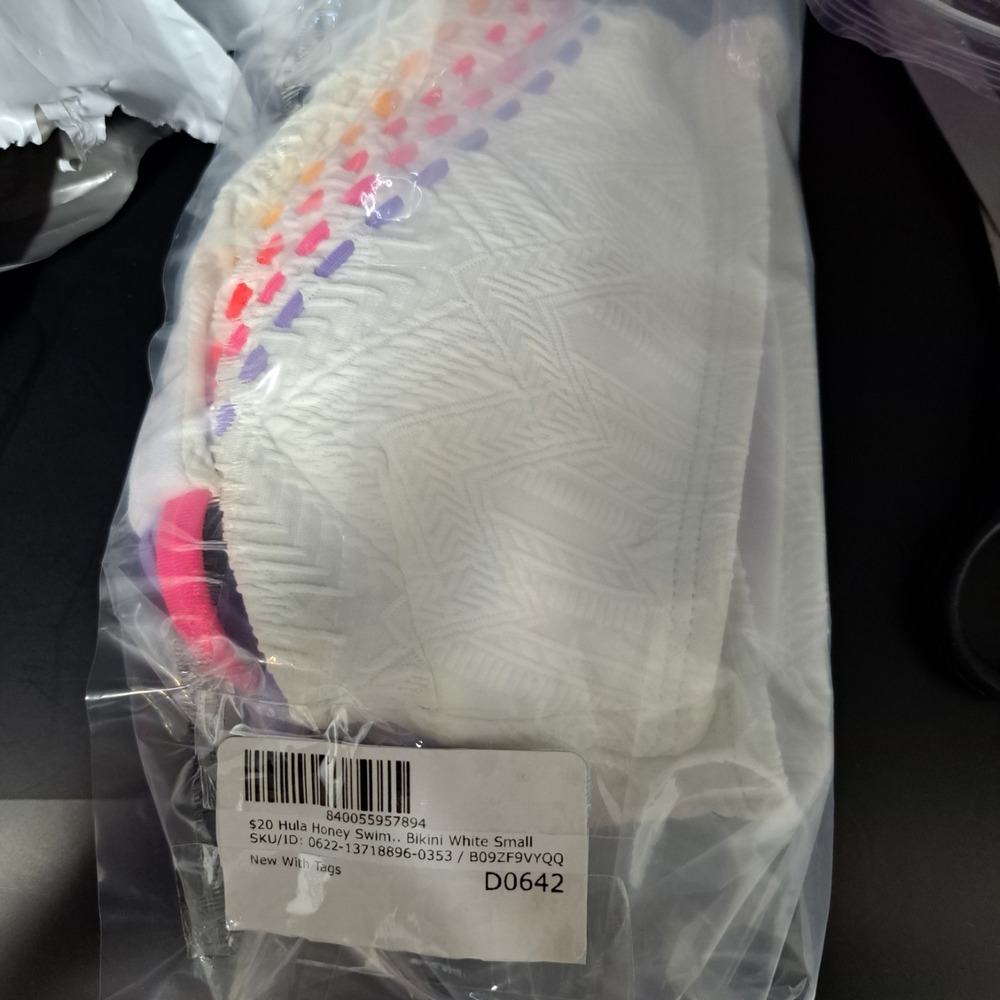 Hula Honey Swim Bralette Top White‎ S NWT Rainbow Straps Bikini - Picture 5 of 6